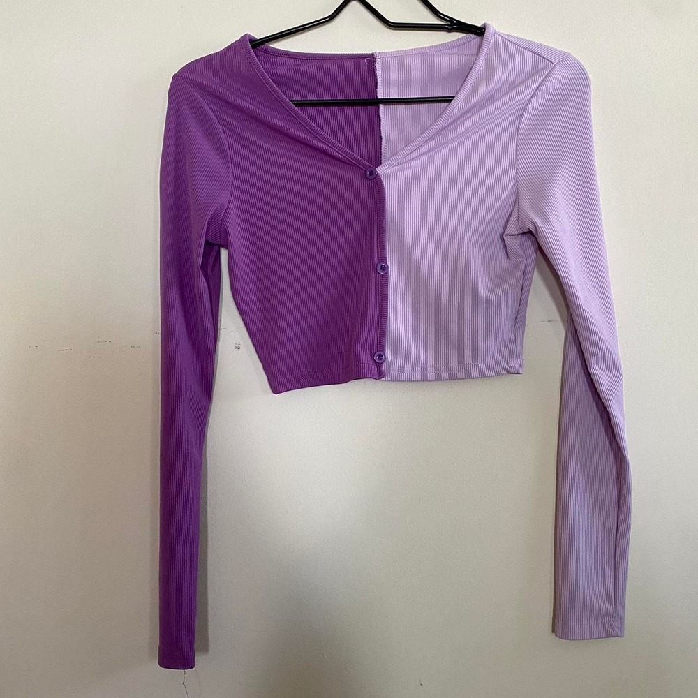 Purple two toned cropped long sleeve top